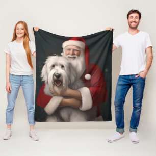 Old English Sheepdog mit Weihnachtsmann feierlich Fleecedecke