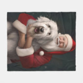 Old English Sheepdog mit Weihnachtsmann feierlich Fleecedecke (Vorderseite (Horizontal))