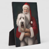 Old English Sheepdog mit Weihnachtsmann feierlich Fotoplatte (Seite)