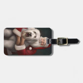 Old English Sheepdog mit Weihnachtsmann feierlich Gepäckanhänger (Vorderseite horizontal)