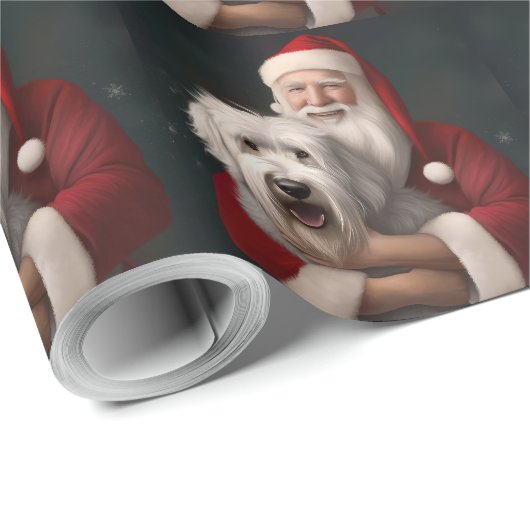 Old English Sheepdog mit Weihnachtsmann feierlich Geschenkpapier (Rolleneckpunkt)