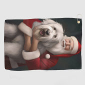 Old English Sheepdog mit Weihnachtsmann feierlich Golfhandtuch (Horizontal)