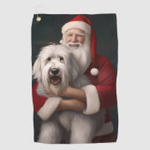 Old English Sheepdog mit Weihnachtsmann feierlich Golfhandtuch (Vorderseite)