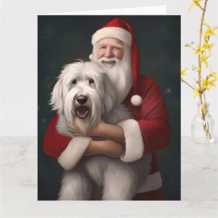 Old English Sheepdog mit Weihnachtsmann feierlich Karte