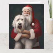 Old English Sheepdog mit Weihnachtsmann feierlich Karte (Vorderseite)