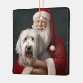 Old English Sheepdog mit Weihnachtsmann feierlich Keramikornament (Links)