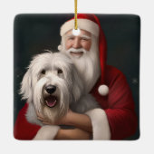 Old English Sheepdog mit Weihnachtsmann feierlich Keramikornament (Rückseite)