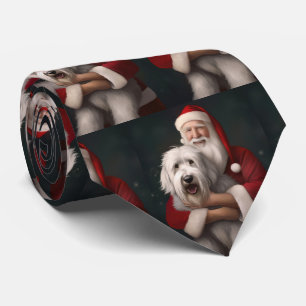 Old English Sheepdog mit Weihnachtsmann feierlich Krawatte