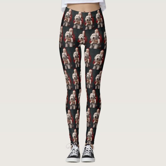 Old English Sheepdog mit Weihnachtsmann feierlich Leggings (Vorderseite)