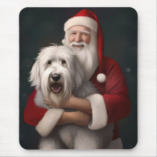 Old English Sheepdog mit Weihnachtsmann feierlich Mousepad