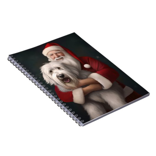 Old English Sheepdog mit Weihnachtsmann feierlich Notizblock (Rechte Seite)