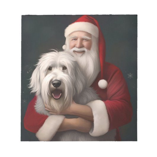 Old English Sheepdog mit Weihnachtsmann feierlich Notizblock (Vorderseite)