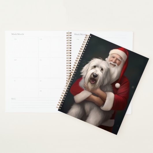 Old English Sheepdog mit Weihnachtsmann feierlich Planer (Anzeige)