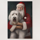 Old English Sheepdog mit Weihnachtsmann feierlich Puzzle (Vertikal)