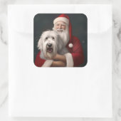 Old English Sheepdog mit Weihnachtsmann feierlich Quadratischer Aufkleber (Tasche)