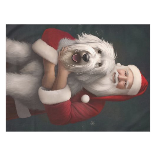 Old English Sheepdog mit Weihnachtsmann feierlich Tischdecke (Vorderseite (Horizontal))