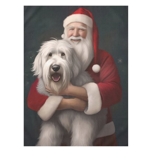 Old English Sheepdog mit Weihnachtsmann feierlich Tischdecke (Vorderseite)
