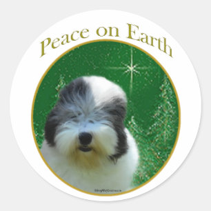 Old English Sheepdog Peace Runder Aufkleber