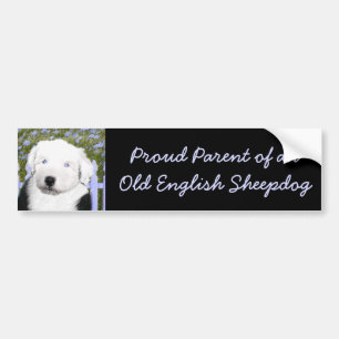 Old English Sheepdog Puppy Painting - Dog Art Autoaufkleber