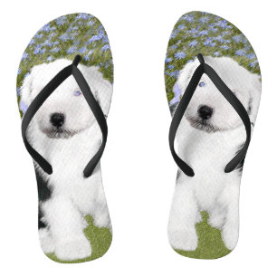 Old English Sheepdog Puppy Painting - Dog Art Badesandalen