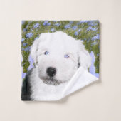 Old English Sheepdog Puppy Painting - Dog Art Badhandtuch Set (Waschlappen)