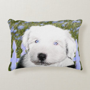 Old English Sheepdog Puppy Painting - Dog Art Dekokissen