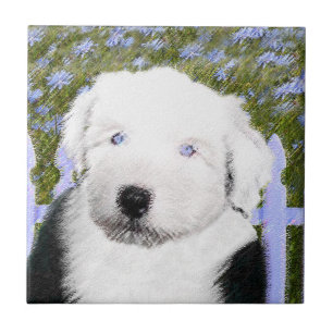 Old English Sheepdog Puppy Painting - Dog Art Fliese