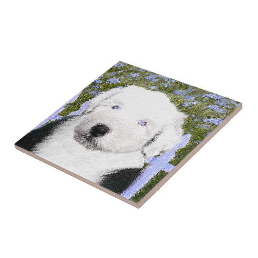 Old English Sheepdog Puppy Painting - Dog Art Fliese (Seite)
