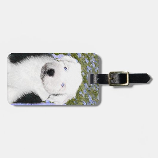 Old English Sheepdog Puppy Painting - Dog Art Gepäckanhänger (Vorderseite horizontal)