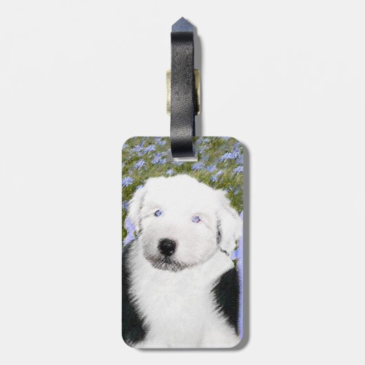 Old English Sheepdog Puppy Painting - Dog Art Gepäckanhänger (Rückseite vertikal)