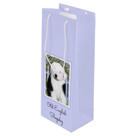 Old English Sheepdog Puppy Painting - Dog Art Geschenktüte Für Weinflaschen (Vorderseite Schrägansicht)