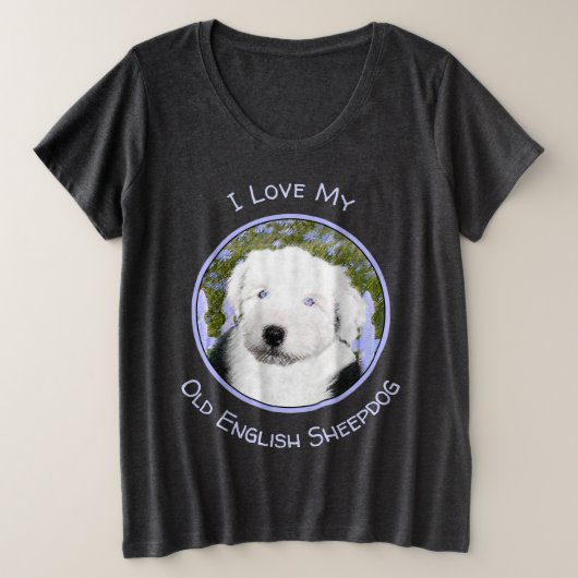 Old English Sheepdog Puppy Painting - Dog Art Große Größe T-Shirt (Design vorne)
