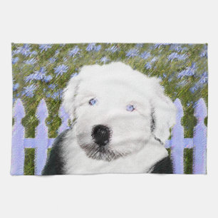 Old English Sheepdog Puppy Painting - Dog Art Handtuch