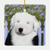Old English Sheepdog Puppy Painting - Dog Art Keramikornament (Rückseite)