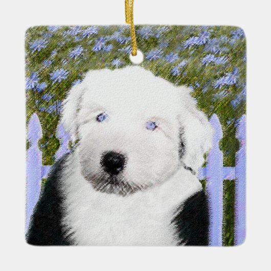 Old English Sheepdog Puppy Painting - Dog Art Keramikornament (Vorderseite)