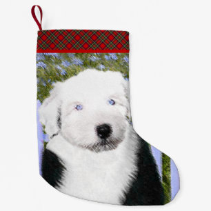 Old English Sheepdog Puppy Painting - Dog Art Kleiner Weihnachtsstrumpf