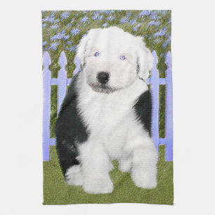 Old English Sheepdog Puppy Painting - Dog Art Küchentuch