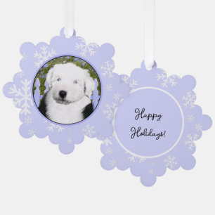Old English Sheepdog Puppy Painting - Dog Art Ornament Karte