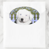 Old English Sheepdog Puppy Painting - Dog Art Ovaler Aufkleber (Tasche)