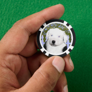 Old English Sheepdog Puppy Painting - Dog Art Pokerchips