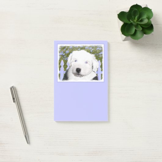 Old English Sheepdog Puppy Painting - Dog Art Post-it Klebezettel (Büro)