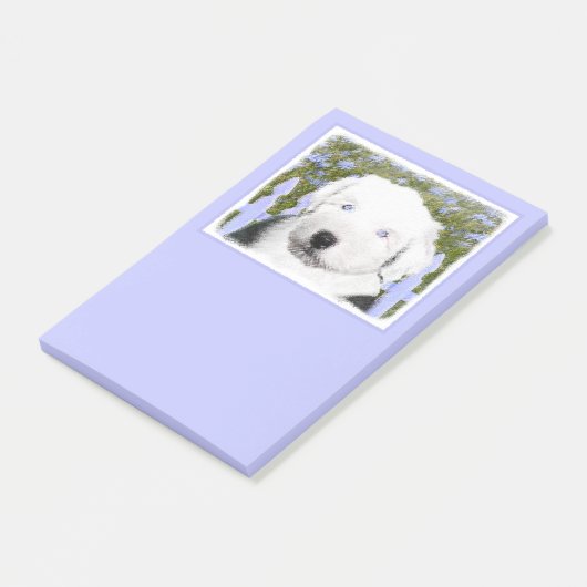 Old English Sheepdog Puppy Painting - Dog Art Post-it Klebezettel (angewinkelt)