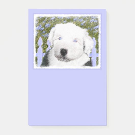 Old English Sheepdog Puppy Painting - Dog Art Post-it Klebezettel (Vorderseite)