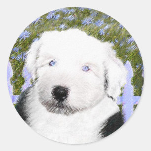 Old English Sheepdog Puppy Painting - Dog Art Runder Aufkleber