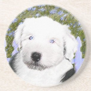 Old English Sheepdog Puppy Painting - Dog Art Sandstein Untersetzer
