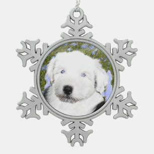 Old English Sheepdog Puppy Painting - Dog Art Schneeflocken Zinn-Ornament