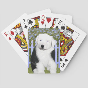Old English Sheepdog Puppy Painting - Dog Art Spielkarten