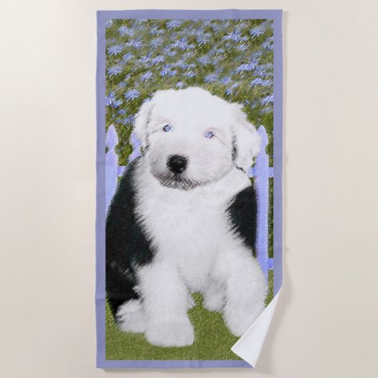 Old English Sheepdog Puppy Painting - Dog Art Strandtuch (Vorderseite)