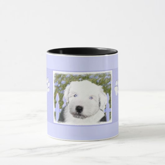Old English Sheepdog Puppy Painting - Dog Art Tasse (Zentrum)