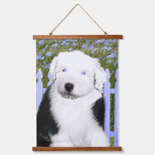 Old English Sheepdog Puppy Painting - Dog Art Wandteppich Mit Holzrahmen (Vorderseite)